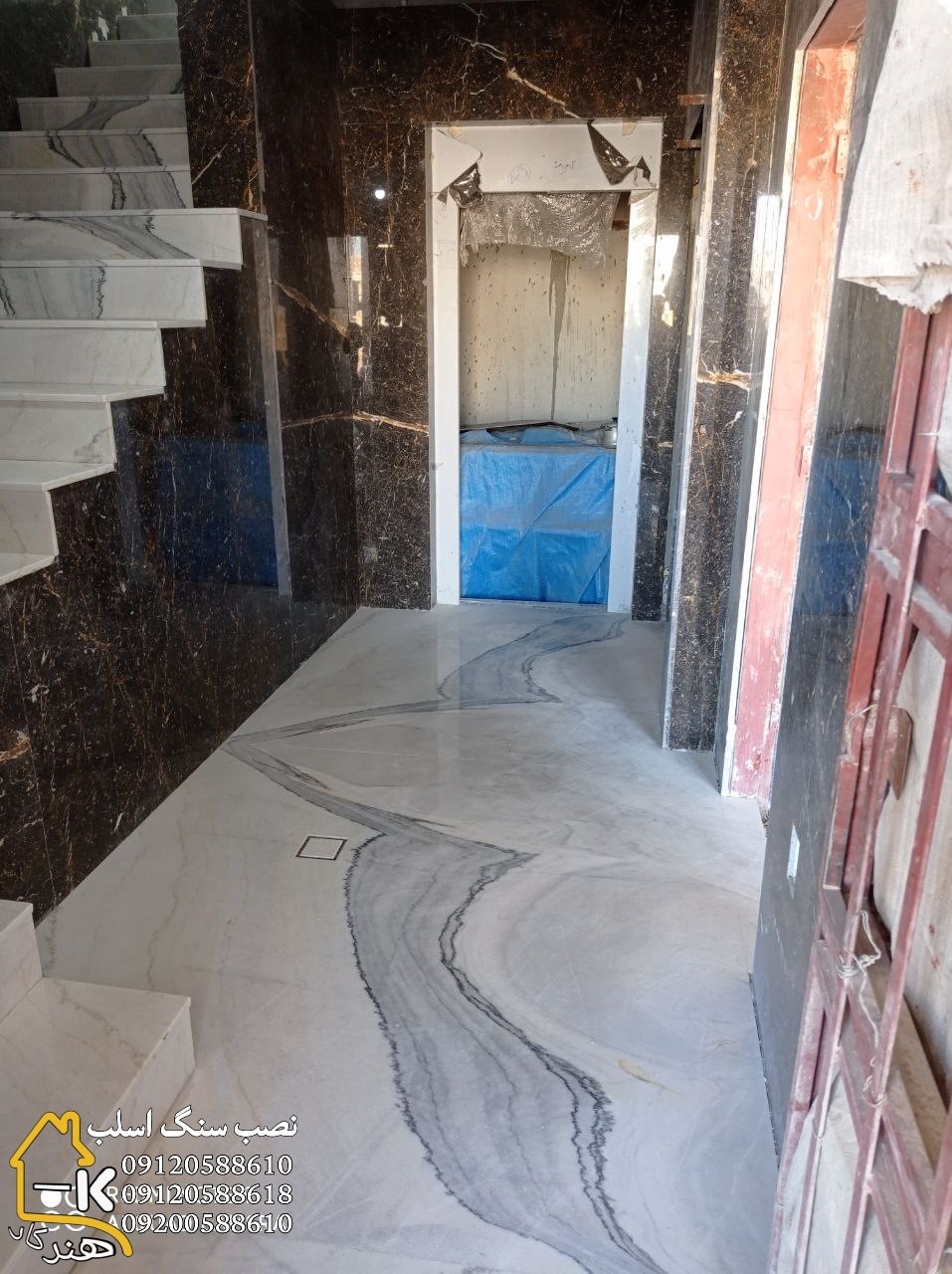 پاگرد راه‌پله با سنگ اسلب بوک‌مچ